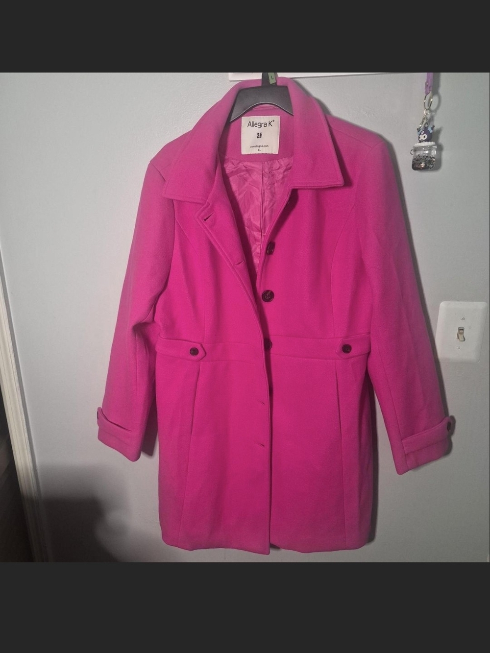 Allegra K Vibrant Pink Pea Coat